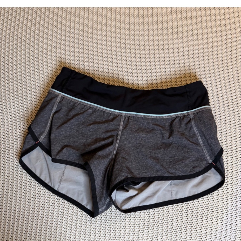 Lululemon Old School Speed Up Running Shorts Grey Black Pink Trim Size 4